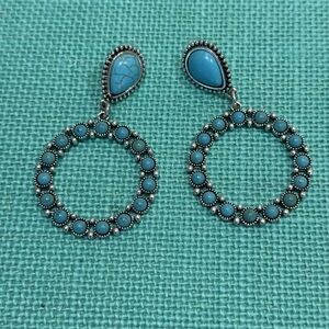 Turquoise Silver Hoop Earrings